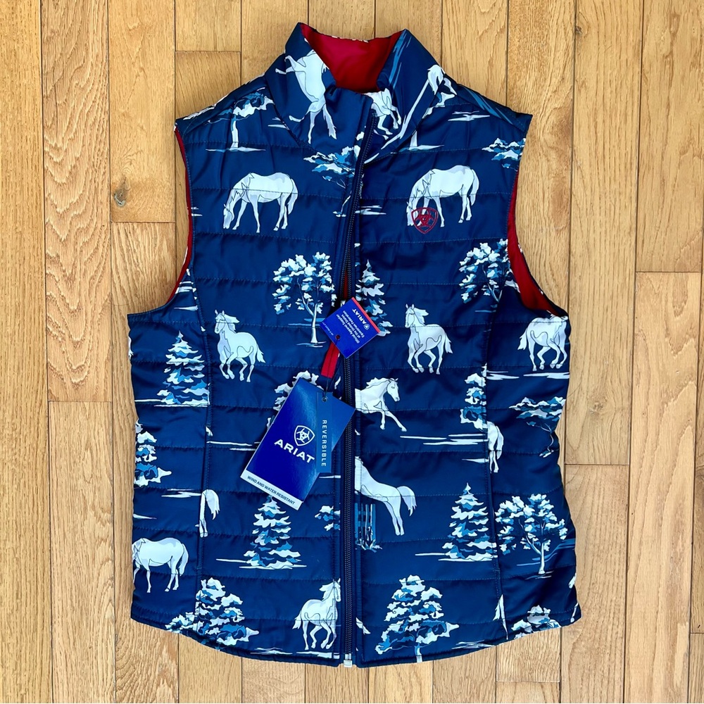 NWT Ariat Youth Girls Horse Reversible Patterned Vest